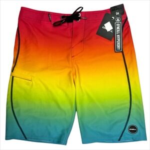 ONeill Hyperfreak Boardshorts Boys 12 26 Waist Neon Rainbow Fade Swim Trunks NWT